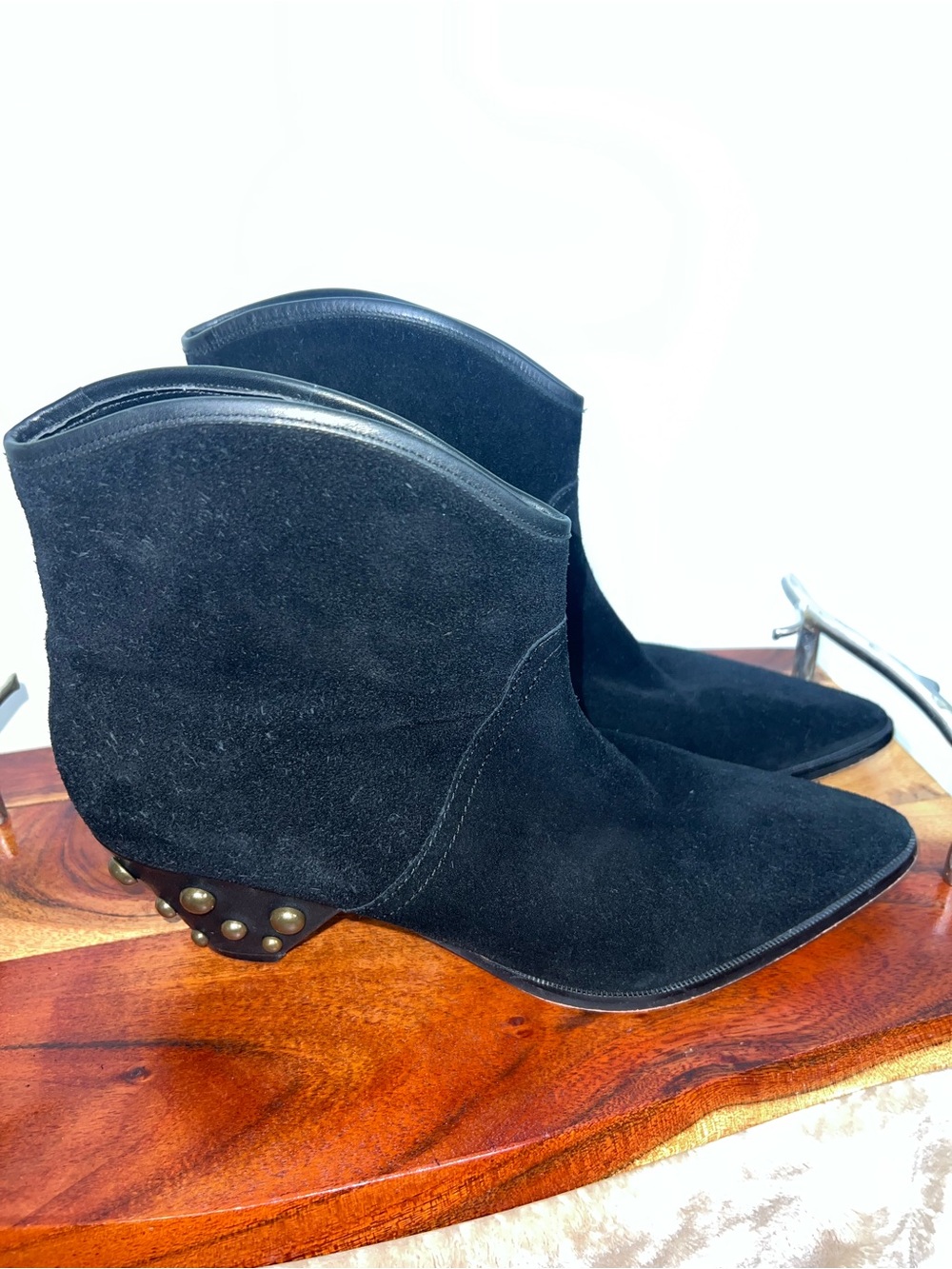 Marc Fisher LTD Rippa Black Suede Gold Studded Western Boots Women’s Size US 11M